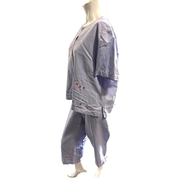Vintage Koret Linen Blend Floral Pant Suit Sz Large Womens Purple Button Front S - Picture 2 of 16